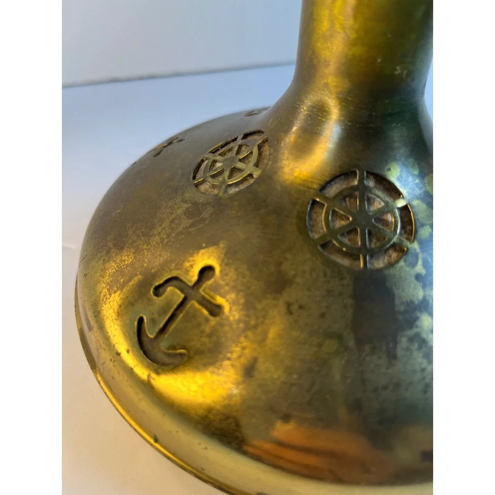 Vintage Swedish Brass Nautical Candle Holder Jar Anchor Ship Made in Sweden